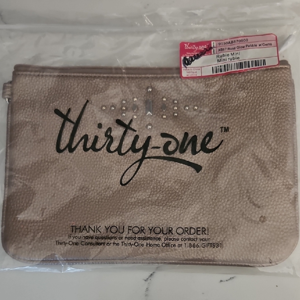 Thirty-One Pebble Mini Pouch Rose Glow Pebble With Gems
